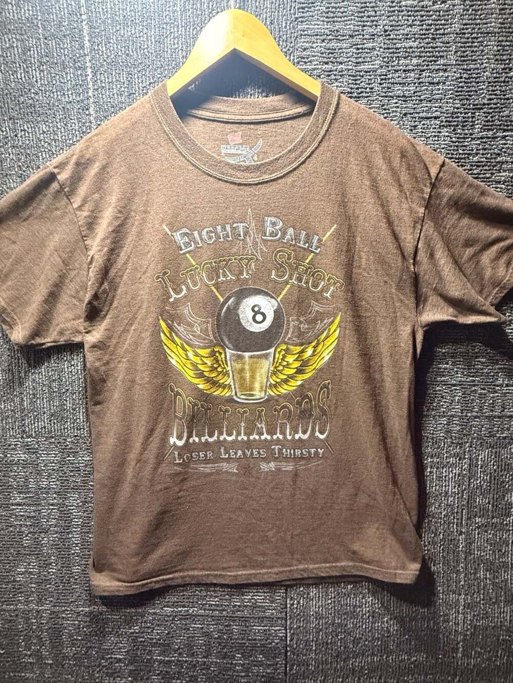 Hanes Eight Ball Lucky Shot Billiards Graphic T-Shirt Brown